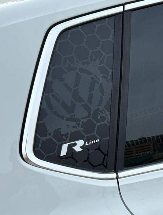 13AFC97B-F8CE-47EB-BC08-D0E9AF2DF40B - R&E Wraps and Graphics LTD - Volkswagen Polo MK5-7 R-Line Honey Comb Side Window Stickers - honey comb, Polo, side window decals, stickers, Volkswagen polo, Volkswagen.