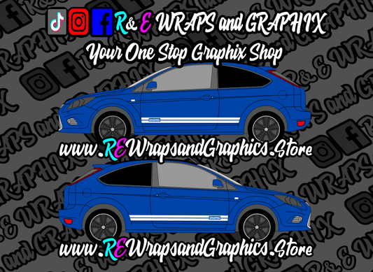 225sidestripes2blue - R&E Wraps and Graphics LTD - Ford Focus 225 mk2 side stripes - ford, ford 225 side stripes, ford fiesta, ford focus st, ford side stripe, ford side stripes, ford stripes, side stripes