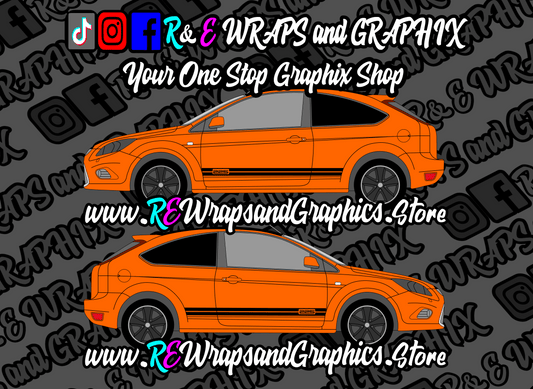 225sidestripes2orange - R&E Wraps and Graphics LTD - Ford Focus 225 mk2 side stripes - ford, ford 225 side stripes, ford fiesta, ford focus st, ford side stripe, ford side stripes, ford stripes, side stripes