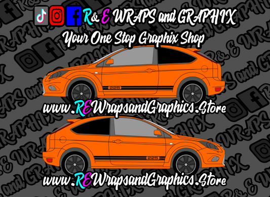 225sidestripesorange - R&E Wraps and Graphics LTD - Ford Focus 225 mk2 side stripes - ford, ford 225 side stripes, ford fiesta, ford focus st, ford side stripe, ford side stripes, ford stripes, side stripes