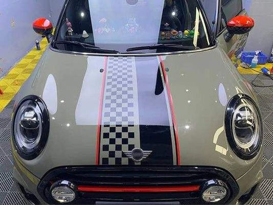 343410553_1677478926024477_1042658757760207890_n_1 - R&E Wraps and Graphics LTD - Mini Cooper Checkered Bonnet Stripe - Bonnet stripe, cooper, mini, Union Jack