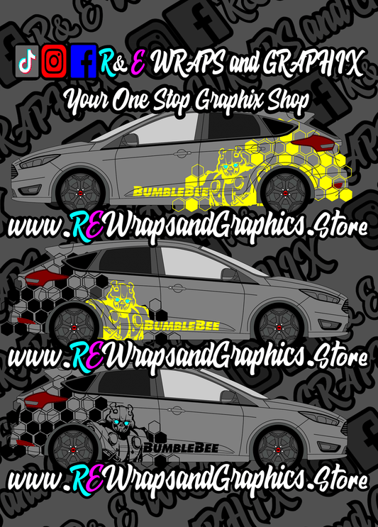 356180850_275109211775546_7619053326826552805_n - R&E Wraps and Graphics LTD - Honey Comb Bumble Bee Graphic Kit Ford Focus MK3 - bumble bee, Bumble bee graphic kit, ford, Ford Graphic Kits, graphic kits, hexagon, hexagon graphic kit, Hexagon graphic kits, hexegons, honey comb, Honey Comb Bumble Bee Graphic Kit Ford Focus MK3, Honey comb graphic kits, transformer