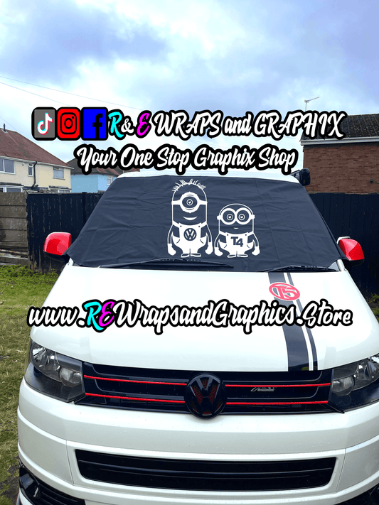 361057365_1428070641320326_4975622999433877489_n - R&E Wraps and Graphics LTD - Campervan Windscreen Covers VW Minion - T5/T6/T4 Logo - campervan, sunstrips, t5, T5 windscreen cover, t6 windscreen cover, Volkswagen t5, window cover, windscreen cover