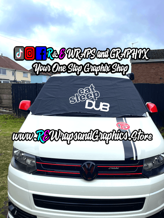 361083571_582239120523938_4893927788247830861_n - R&E Wraps and Graphics LTD - Campervan Windscreen Covers VW Eat Sleep DUB - T5/T6/T4 - campervan, sunstrips, t5, T5 windscreen cover, t6 windscreen cover, Volkswagen t5, window cover, windscreen cover