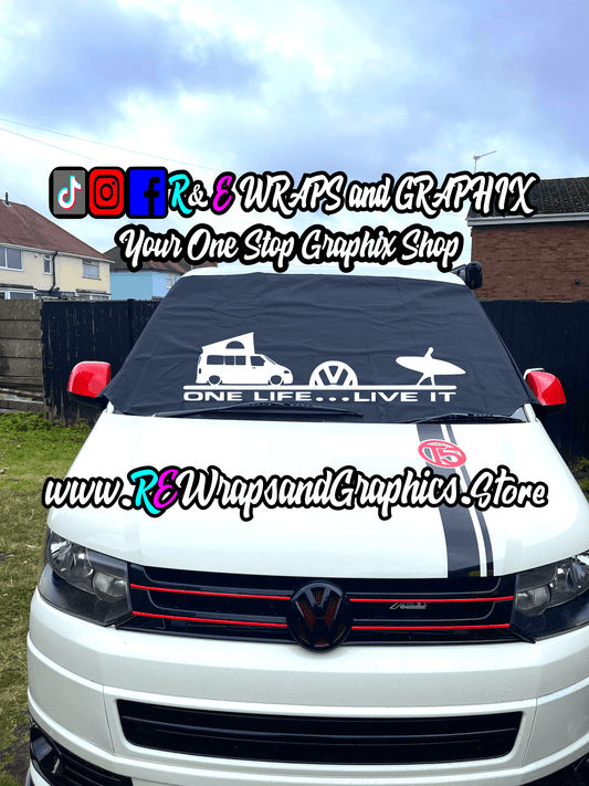 361102620_713402823881919_6057827790169918588_n - R&E Wraps and Graphics LTD - Campervan Windscreen Covers VW One Life Live It - T5/T6/T4 - campervan, sunstrips, t5, T5 windscreen cover, t6 windscreen cover, Volkswagen t5, window cover, windscreen cover