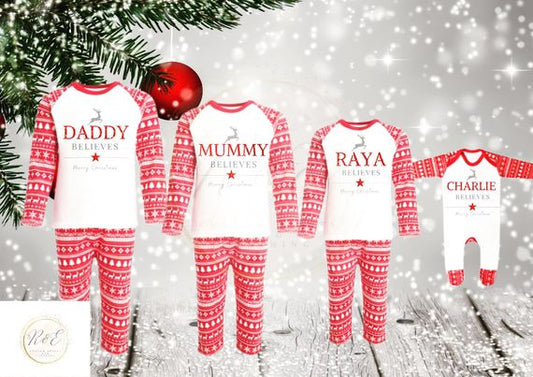 Mommy Believes Christmas Pyjamas | Personalised Christmas Pyjamas (Red Pyjamas)