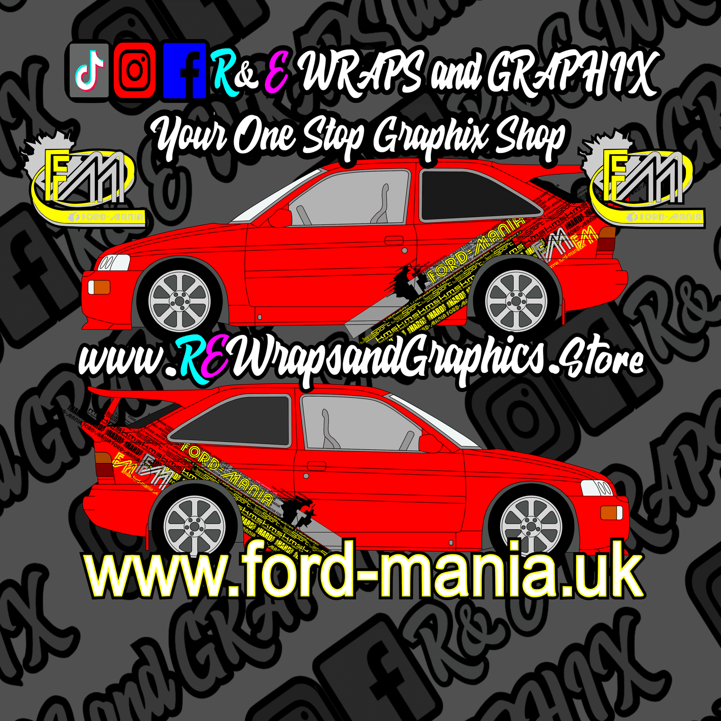 378259571_633223515554624_3877585980789759044_n - R&E Wraps and Graphics LTD - Ford Escort 1992-96 Cosworth Ford Mania Graphic Kit - cosworth, Ford escort, Ford Graphic Kits, ford mania, ford mania graphics, ford mania stickers, graphic kits