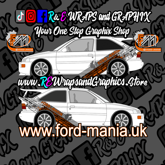 379657628_1365255311063949_4120665302736981979_n - R&E Wraps and Graphics LTD - Ford Escort 1992-96 Cosworth Ford Mania Graphic Kit - cosworth, Ford escort, Ford Graphic Kits, ford mania, ford mania graphics, ford mania stickers, graphic kits