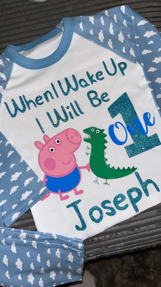 George Pig & Dinosaur Inspired Kids Personalised Birthday Pyjamas | When I Wake Up I Will Be...