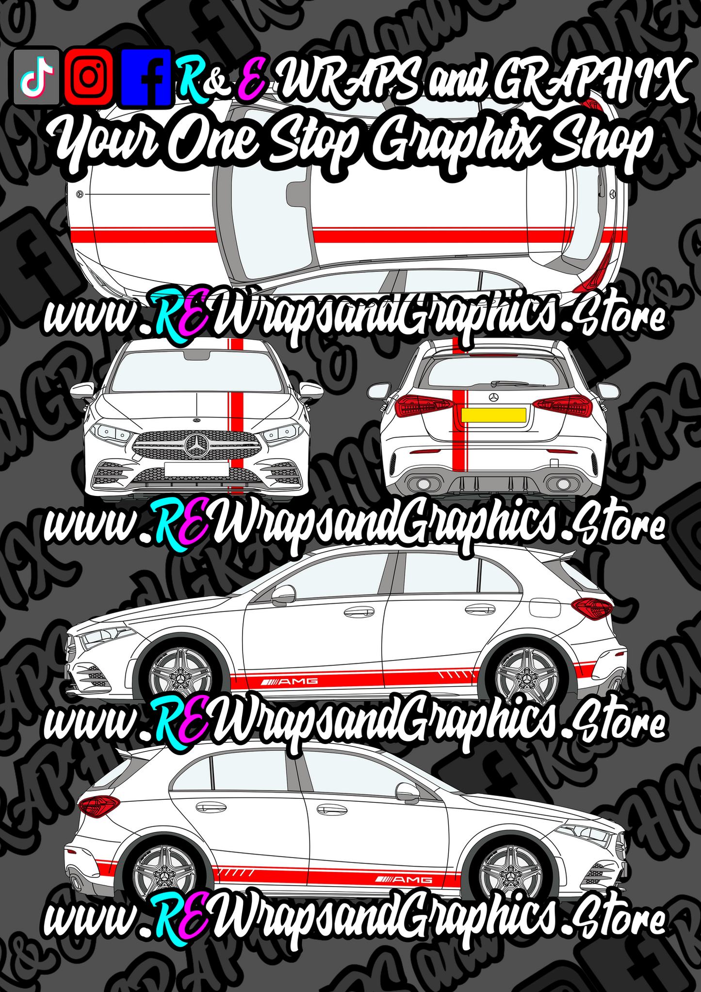 Mercedes A-Class AMG Side Stripes + Racing Stripes Bundle