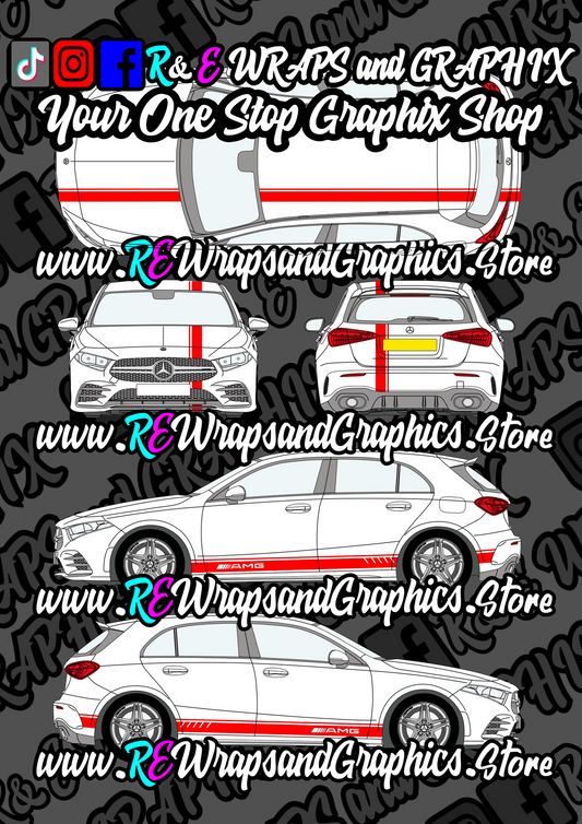 Mercedes A-Class AMG Side Stripes + Racing Stripes Bundle