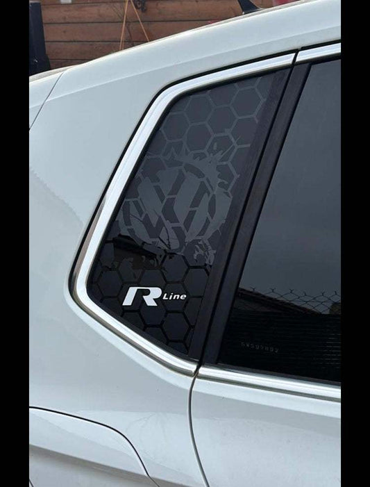 52F55608-0AFB-4587-B5FA-0DBCE32FD391 - R&E Wraps and Graphics LTD - Volkswagen Polo MK5-7 R-Line Honey Comb Side Window Stickers - honey comb, Polo, side window decals, stickers, Volkswagen polo, Volkswagen.