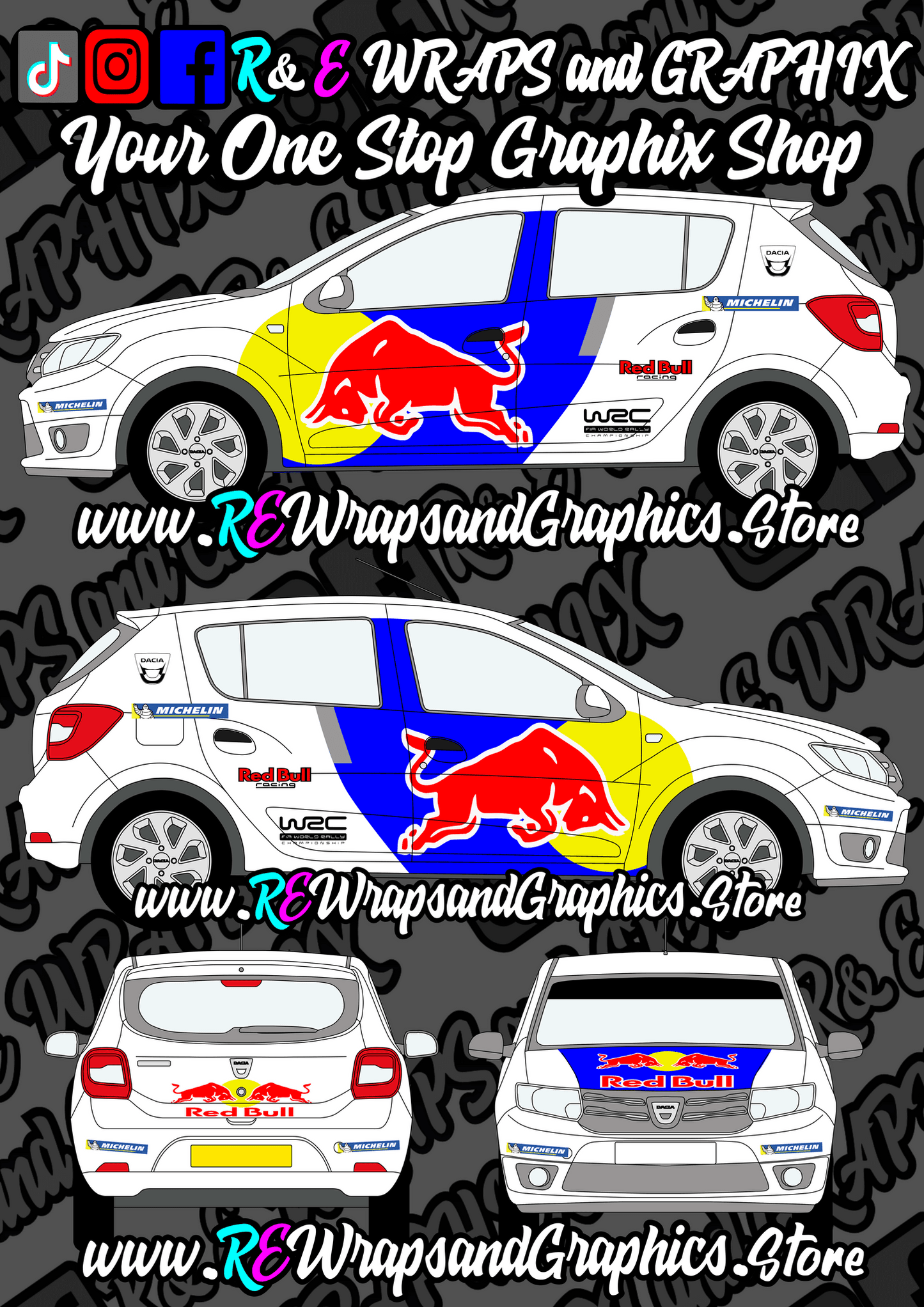 714203104_1539959411074650_3452550625524726384_n - R&E Wraps and Graphics LTD - Dacia Sandero Redbull Track Car Graphic Kit - dacia, graphic kits, redbull, SANDERO