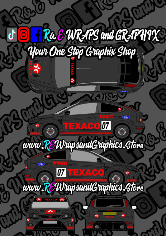 7ef0f928-9d0d-4736-ab4a-31c1781158de - R&E Wraps and Graphics LTD - Ford Focus ST/RS Texaco WRC Graphic Kit - ford focus, Ford Graphic Kits, graphic kits, Taxaco wrc, Texaco, texaco graphic kit, Wrc graphic kit