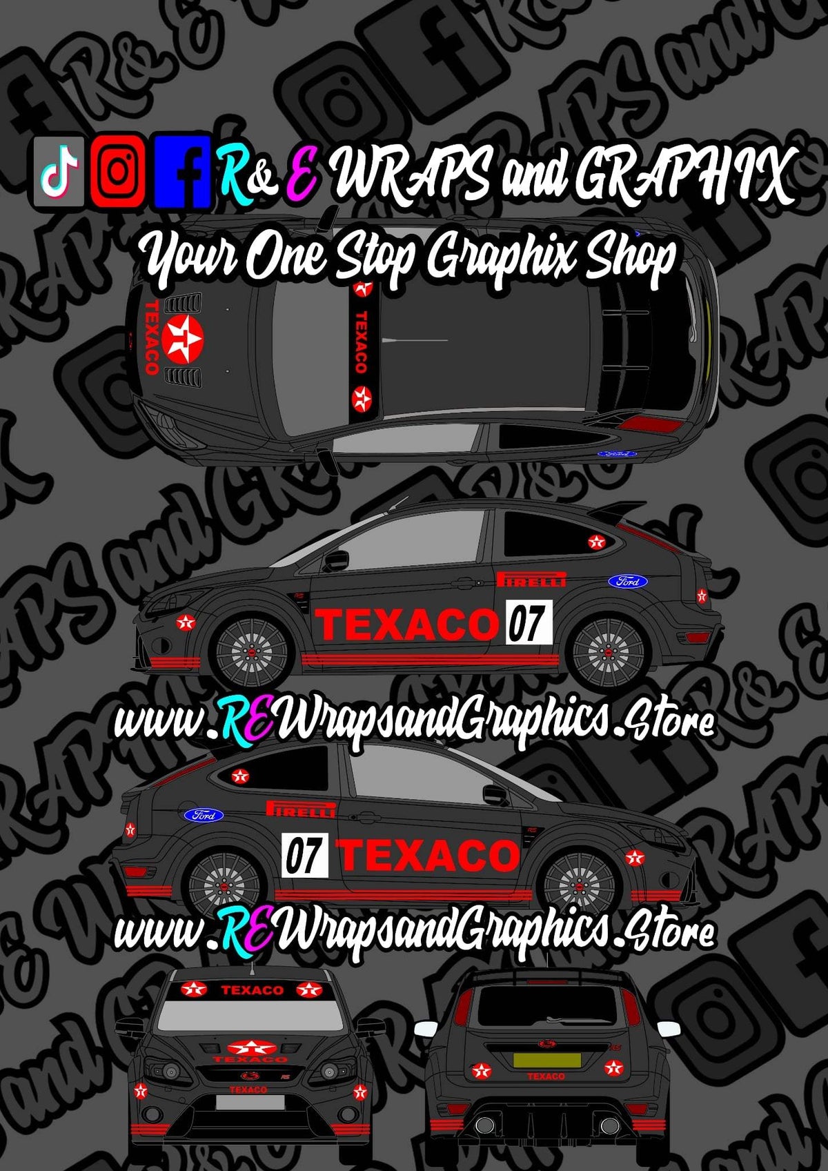 7ef0f928-9d0d-4736-ab4a-31c1781158de - R&E Wraps and Graphics LTD - Ford Focus ST/RS Texaco WRC Graphic Kit - ford focus, Ford Graphic Kits, graphic kits, Taxaco wrc, Texaco, texaco graphic kit, Wrc graphic kit