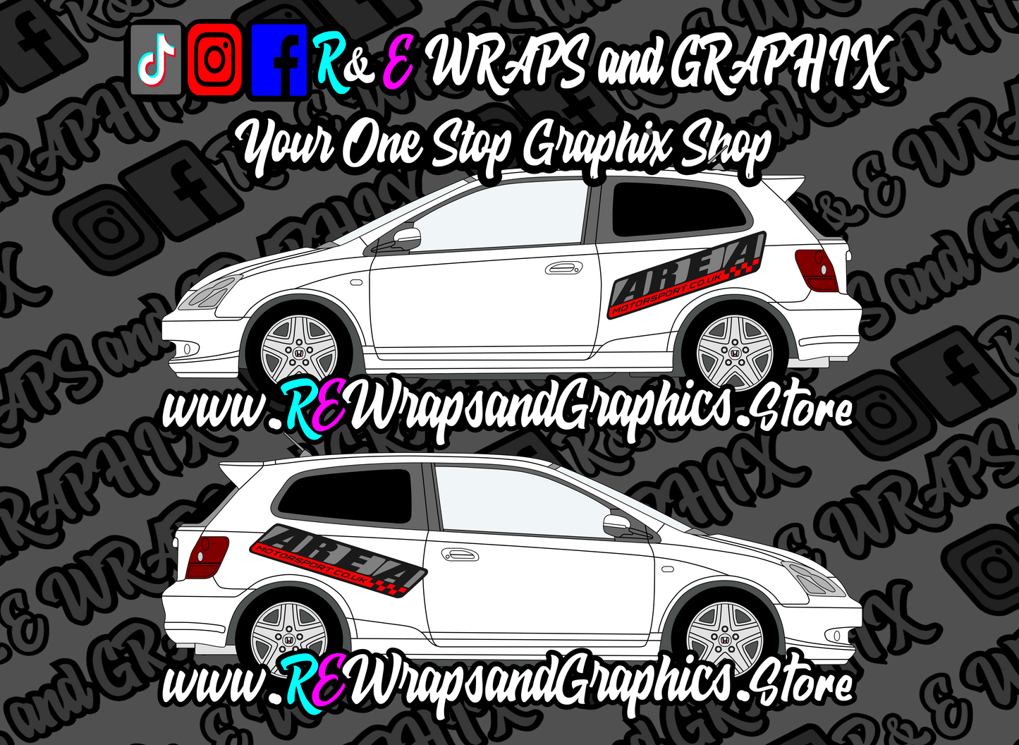 AREAlogo - R&E Wraps and Graphics LTD - Honda Civic Area Motorsport Side Decals - Area Motorsport, civic, Honda type r