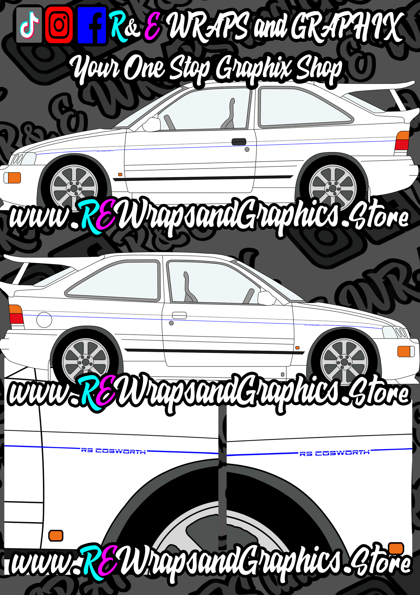COSWORTHSIDESTRIPESPREVIEW - R&E Wraps and Graphics LTD - Ford Sierra RS Cosworth Upper Side Stripes With Logos - cosworth, ford, side stripes, Sierra RS cosworth