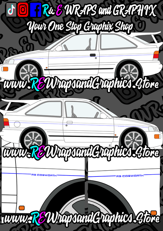 COSWORTHSIDESTRIPESPREVIEW - R&E Wraps and Graphics LTD - Ford Sierra RS Cosworth Upper Side Stripes With Logos - cosworth, ford, side stripes, Sierra RS cosworth