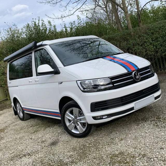 Campervan-MARTINI-SIDE-and-FRONT-STRIPES-sticker-set - R&E Wraps and Graphics LTD - Volkswagen T4 T5 T6 Martini Bonnet Stripes - bonnet decals, bonnet Stickers, Bonnet stripe, campervan, t5, volkswagen t5