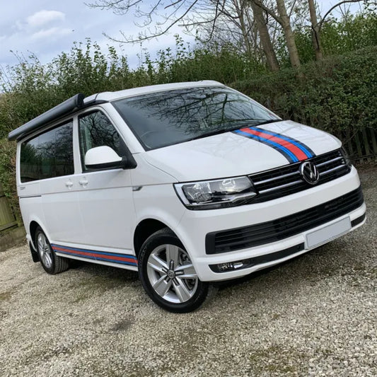 Campervan-MARTINI-SIDE-and-FRONT-STRIPES-sticker-set - R&E Wraps and Graphics LTD - Volkswagen T4 T5 T6 Martini Bonnet Stripes - bonnet decals, bonnet Stickers, Bonnet stripe, campervan, t5, volkswagen t5