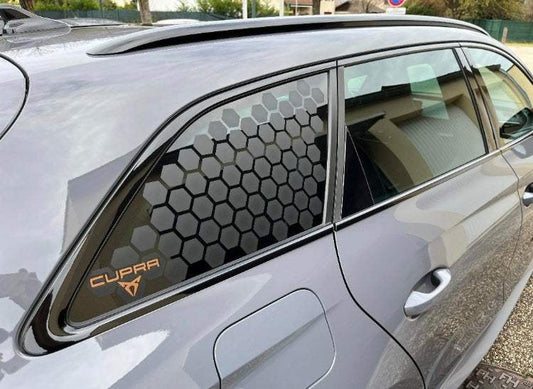 D518F591-CBBB-42EF-AF6C-ACA6660B6608 - R&E Wraps and Graphics LTD - Seat Leon Cupra Estate Honey Comb Side Window Stickers - honey comb, ibiza, Seat., side window decals, stickers, Volkswagen.