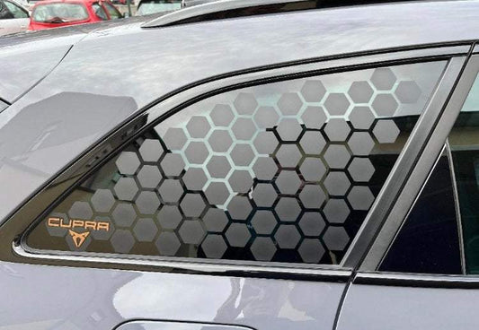 DD43FAE9-DF91-4571-8226-5E54375F0379 - R&E Wraps and Graphics LTD - Seat Leon Cupra Estate Honey Comb Side Window Stickers - honey comb, ibiza, Seat., side window decals, stickers, Volkswagen.