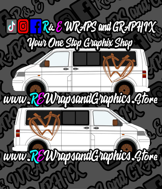 Volkswagen T5 / T6 / T4 Campervan 2x Heart Decals