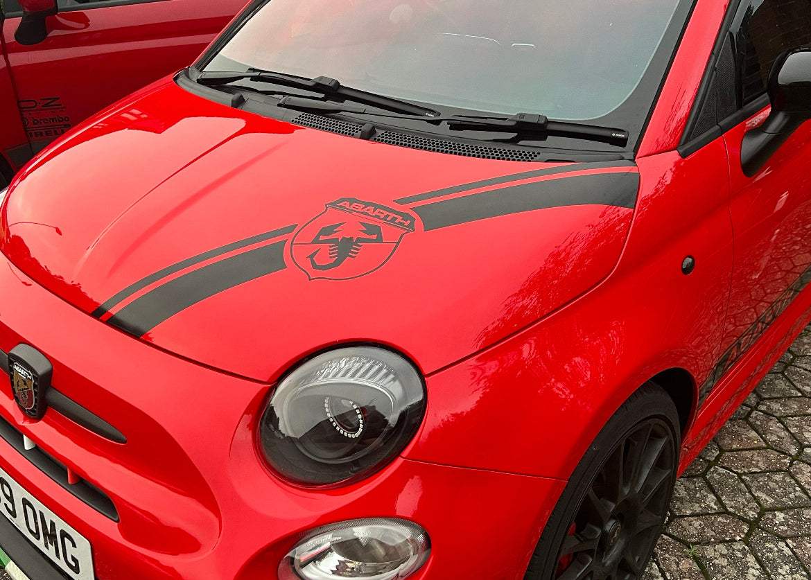 FullSizeRender_9121ebe9-ee85-4460-92fe-c4d15e2ece1d - R&E Wraps and Graphics LTD - Fiat 500 Abarth Bonnet Stripes - abarth, bonnet decals, bonnet Stickers, Bonnet stripe, fiat 500