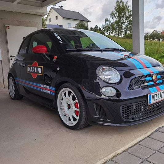 IMG-5415 - R&E Wraps and Graphics LTD - Fiat 500 Abarth Martini Racing Stripes + Side Stripes/Side Logos + Sunstrip - abarth, bonnet decals, bonnet Stickers, Bonnet stripe, fiat 500