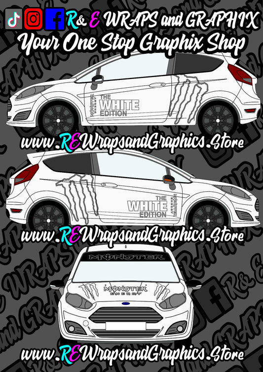 Custom Monster (The white Edition) Graphic Kit - Universal To All Vehicles