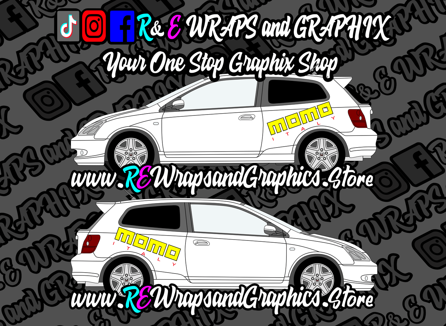 MOMOlogo - R&E Wraps and Graphics LTD - Honda Civic Momo Side Decals - civic, Honda type r, momo