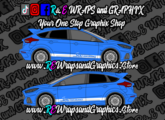 SCCPERFORMANCESIDESTRIPESbluepreview - R&E Wraps and Graphics LTD - Ford Focus Scc Performance Side Stripes - ford, ford focus rs side stripes, ford focus st, ford side stripe, ford side stripes, ford stripes, SCC performance, SCC performance side stripes, side stripes