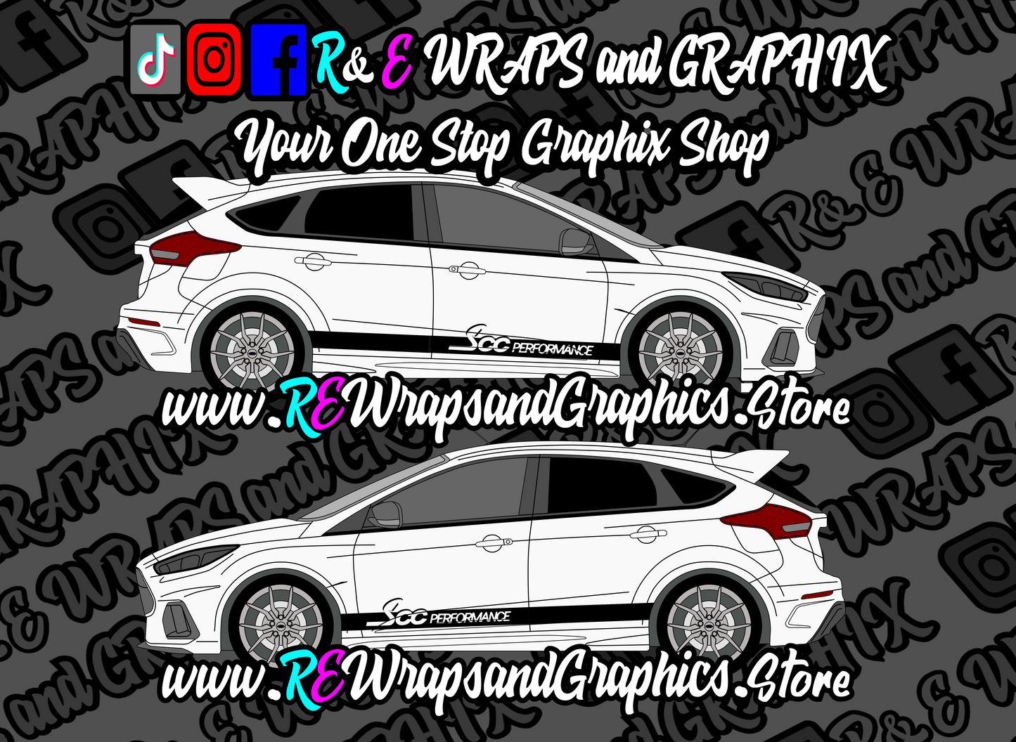 SCCPERFORMANCESIDESTRIPESwhitepreview - R&E Wraps and Graphics LTD - Ford Focus Scc Performance Side Stripes - ford, ford focus rs side stripes, ford focus st, ford side stripe, ford side stripes, ford stripes, SCC performance, SCC performance side stripes, side stripes