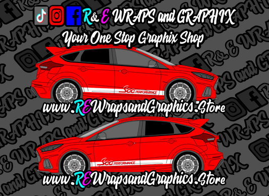 SCC_PERFORMANCE_SIDE_STRIPES_red_preview - R&E Wraps and Graphics LTD - Ford Focus Scc Performance Side Stripes - ford, ford focus rs side stripes, ford focus st, ford side stripe, ford side stripes, ford stripes, SCC performance, SCC performance side stripes, side stripes