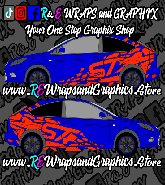 STSHAPEDESIGNYELLOWS - R&E Wraps and Graphics LTD - Ford Focus ST MK2 ST Graphic Kit - ford, ford focus, ford focus st, Ford Graphic Kits