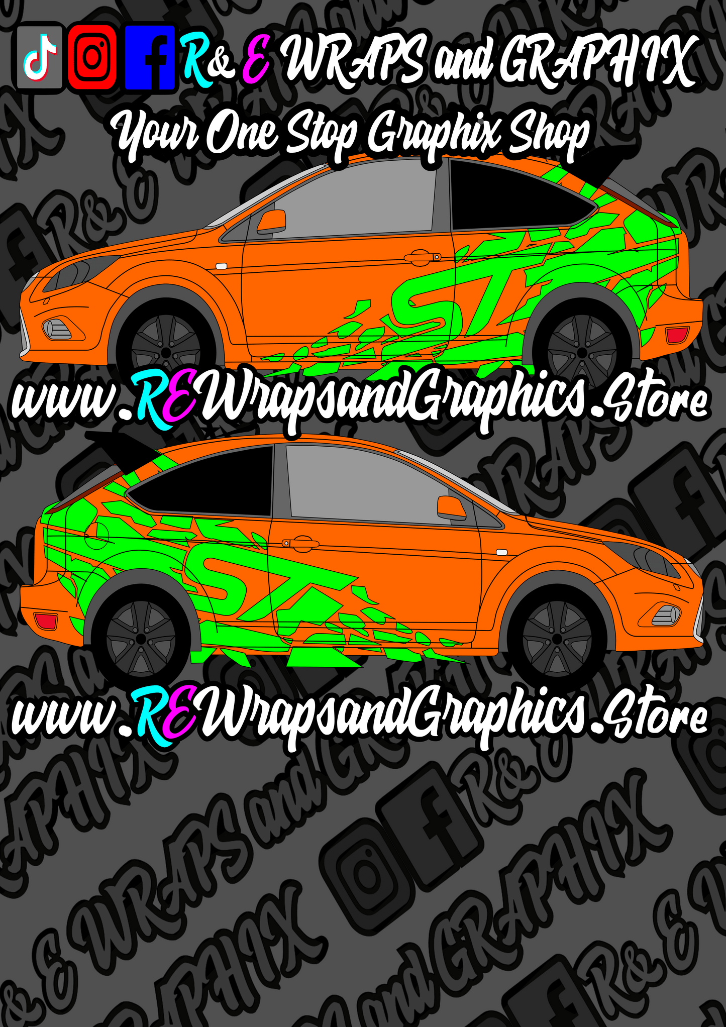 STSHAPEDESIGNYELLOWS_0bc7f4b1-1699-4086-96c1-b8cb7930ea5c - R&E Wraps and Graphics LTD - Ford Focus ST MK2 ST Graphic Kit - ford, ford focus, ford focus st, Ford Graphic Kits