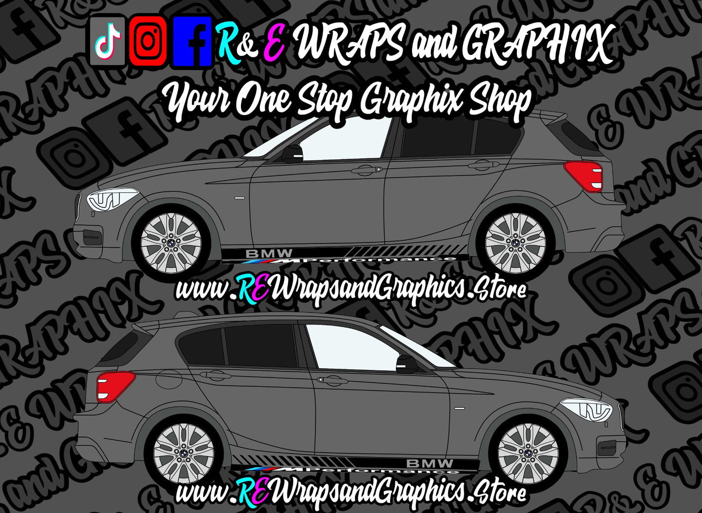 BMW Side Stripes + 2x M Performance Logos