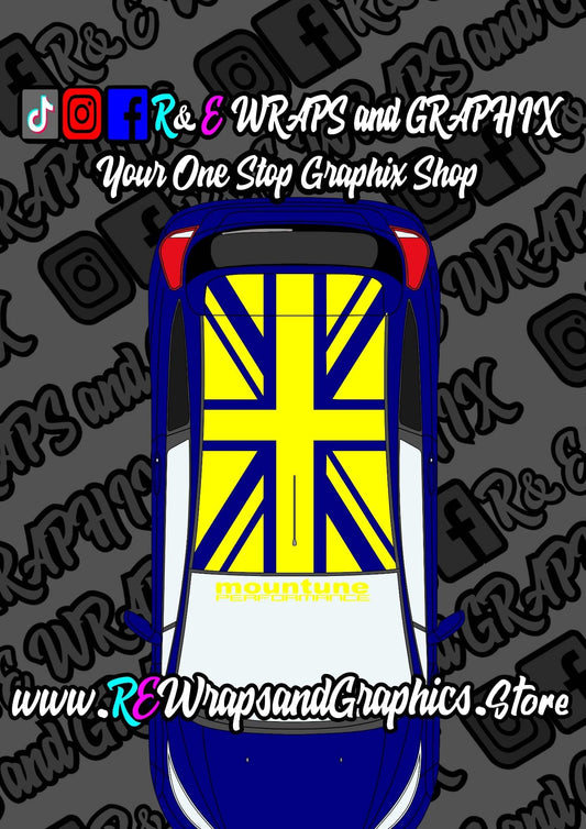 cfe3a86b-3abb-443a-a944-a8ecb350222b_c0953275-40eb-47f7-b465-7a2c36d71657 - R&E Wraps and Graphics LTD - Fiesta Union Jack Roof Graphics + Mountune Performance Window Decal - checkered roof, fiesta, Fiesta Mk8, ford, ford fiesta, roof graphics, Union Jack