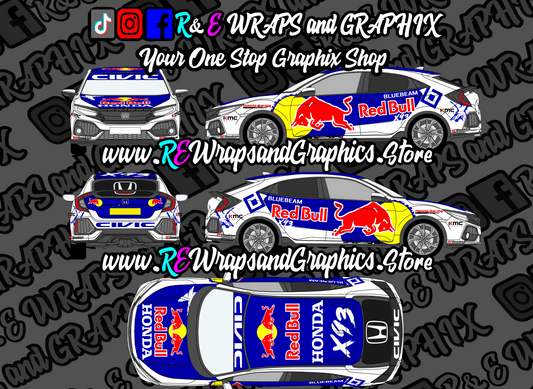 civic2017-22redbull - R&E Wraps and Graphics LTD - Honda Civic Type-R RedBull Graphic Kit - civic, graphic kits, honda, Honda graphic kits, honda rally kit, Honda type r, Honda type r graphic kits, type r