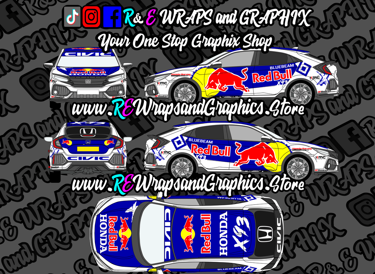 civic2017-22redbull - R&E Wraps and Graphics LTD - Honda Civic Type-R RedBull Graphic Kit - civic, graphic kits, honda, Honda graphic kits, honda rally kit, Honda type r, Honda type r graphic kits, type r