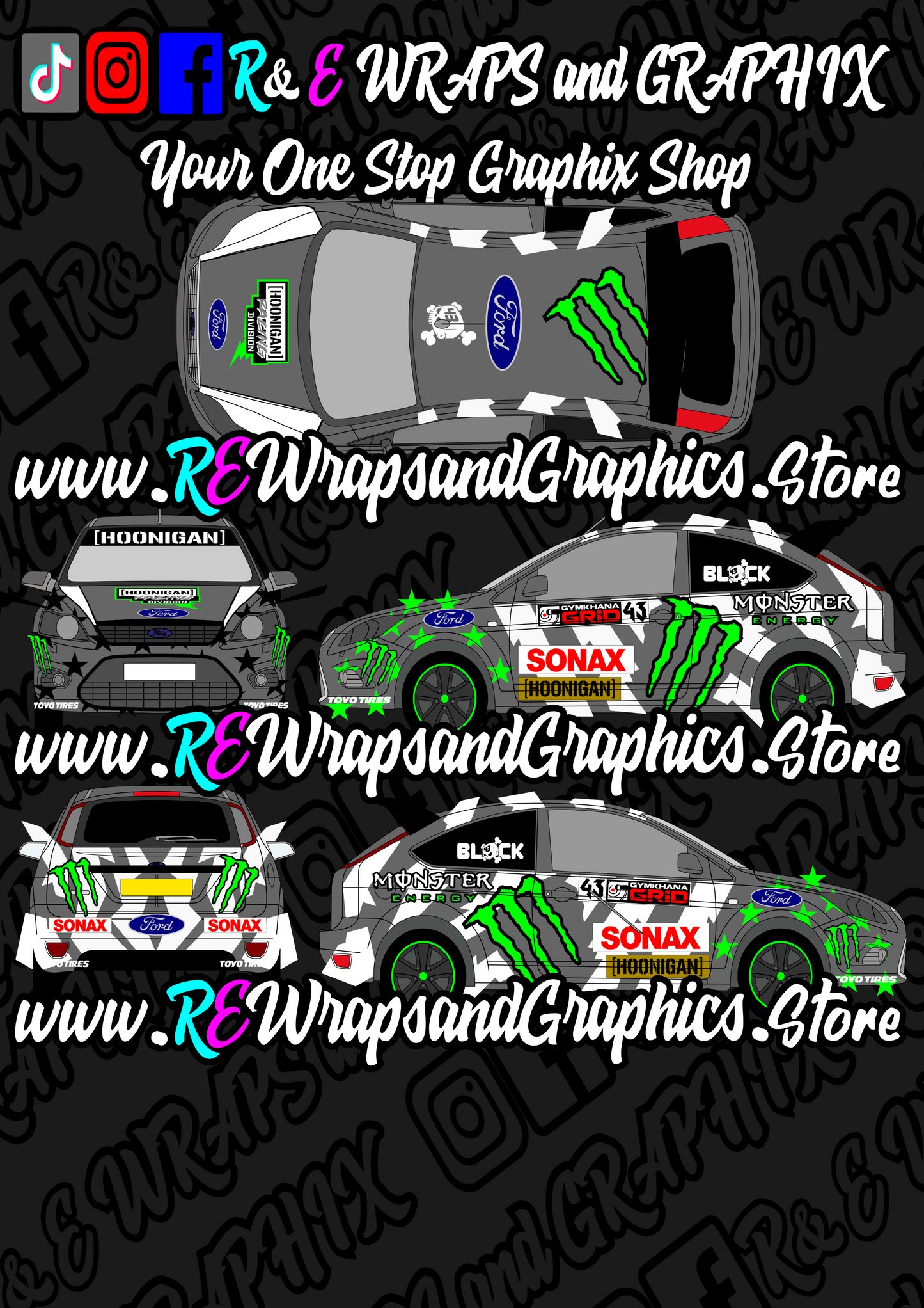 Ford Focus mk2 ST/RS Monster Energy 43 Graphic Kit