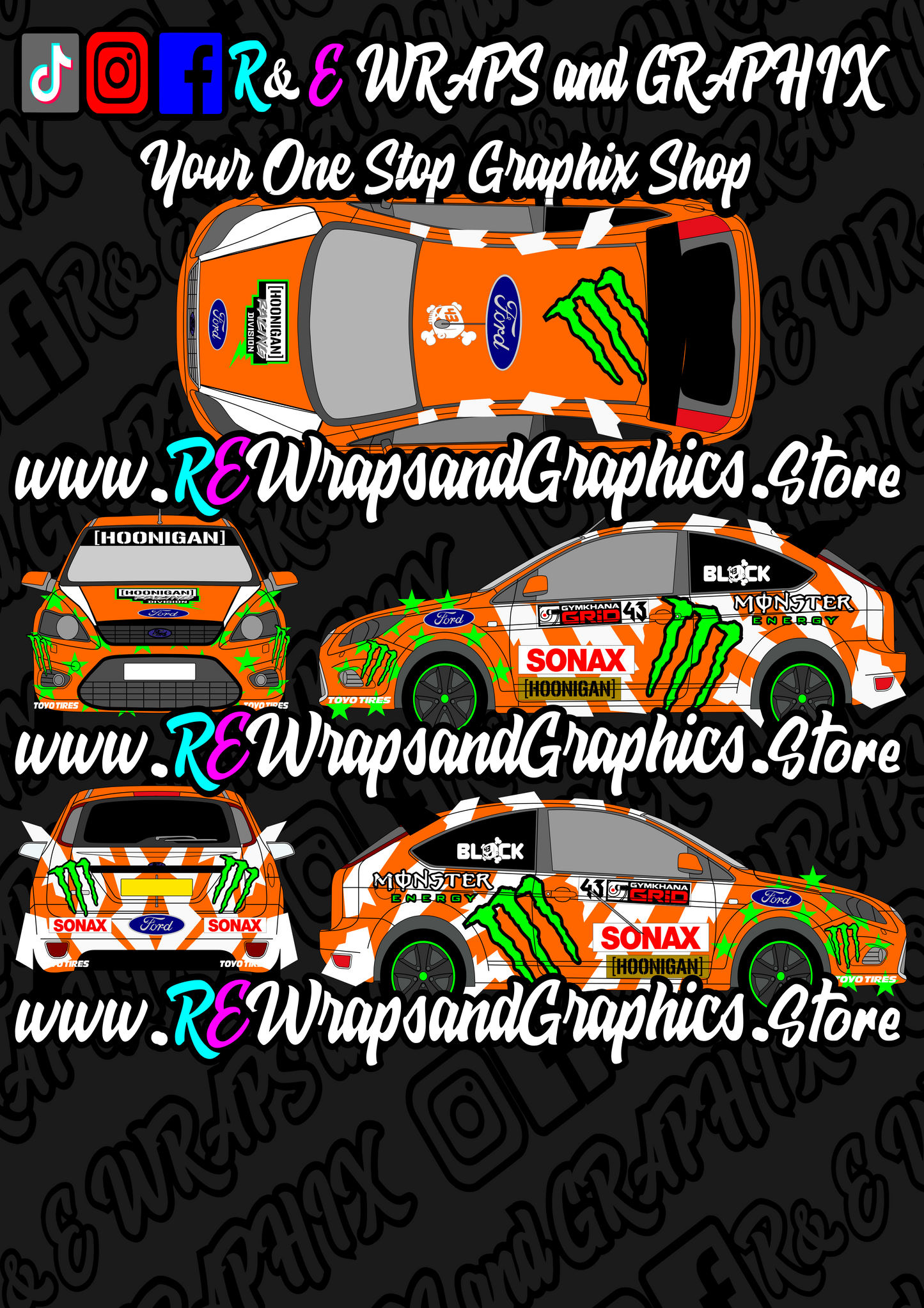 Ford Focus mk2 ST/RS Monster Energy 43 Graphic Kit
