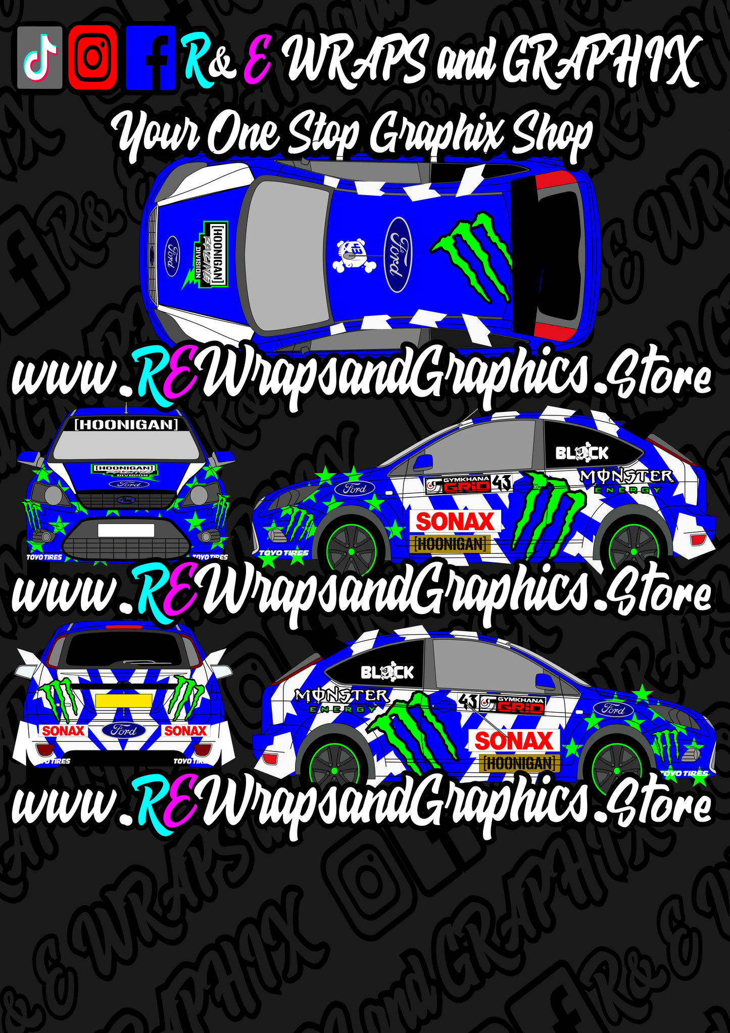 Ford Focus mk2 ST/RS Monster Energy 43 Graphic Kit