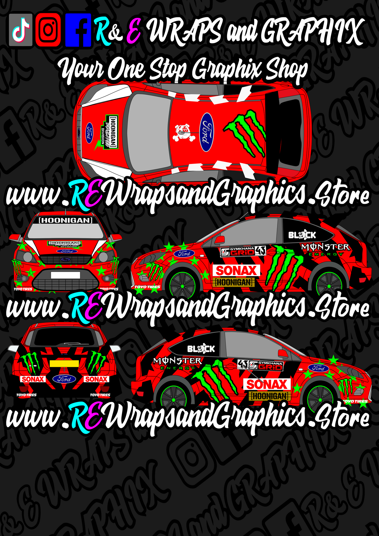 Ford Focus mk2 ST/RS Monster Energy 43 Graphic Kit