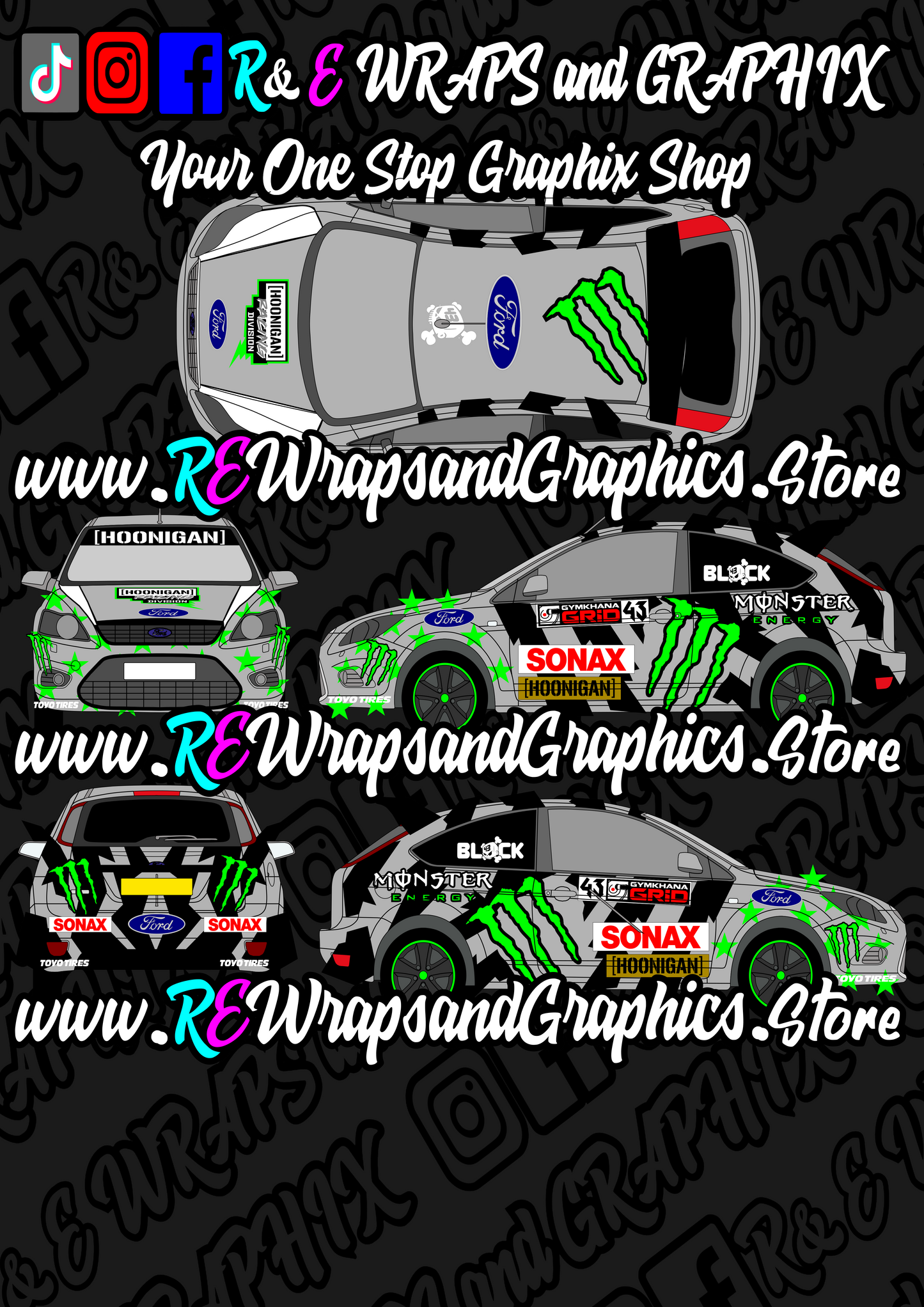 Ford Focus mk2 ST/RS Monster Energy 43 Graphic Kit