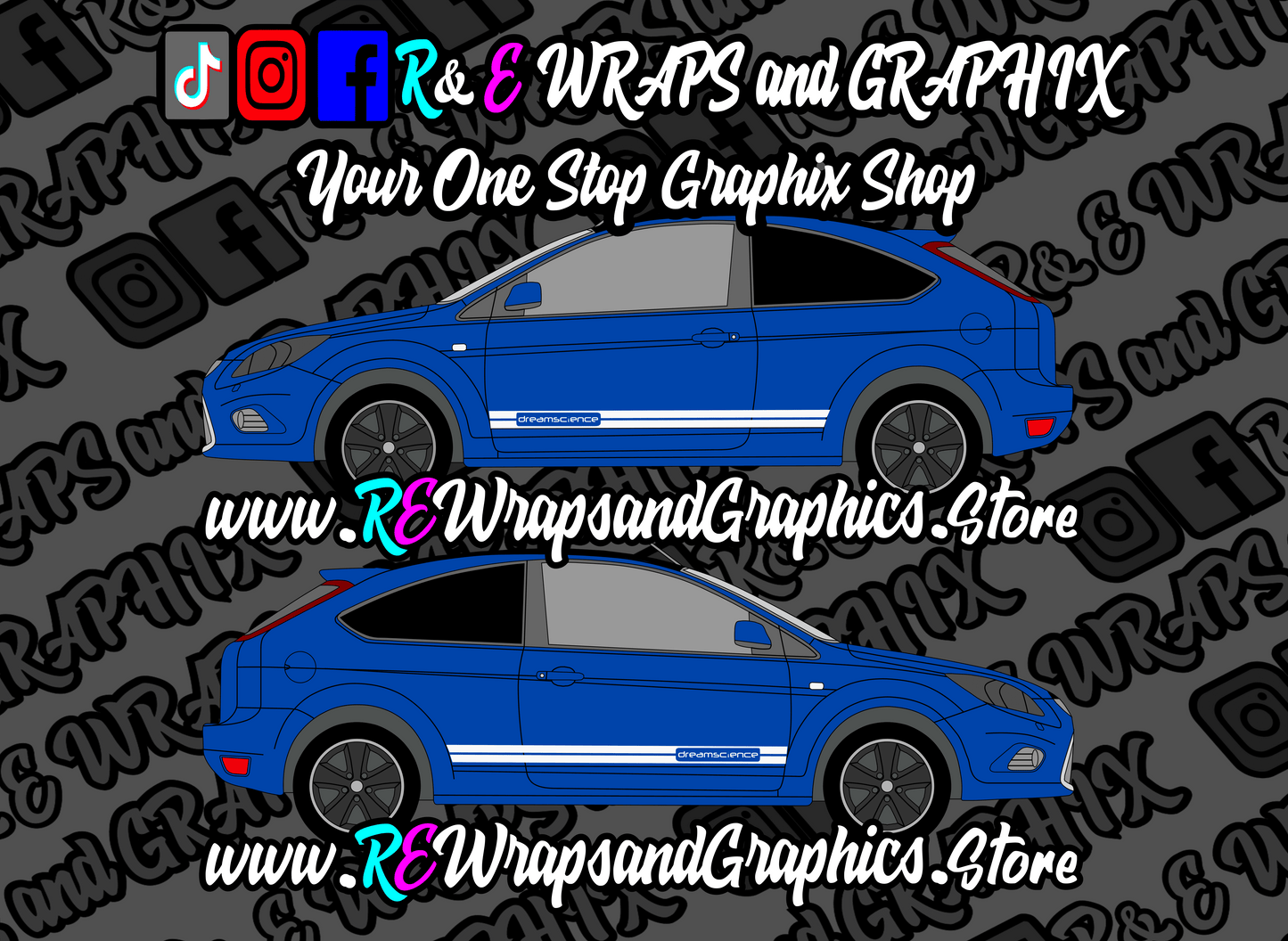 dreamsciencesidestripes1blue - R&E Wraps and Graphics LTD - Ford Focus ST/RS mk2 Dreamscience Side Stripes - Dream Science, dream science side stripes, dreamscience, dreamscience graphics, dreamscience side stripes, focus side stripes, ford 225 side stripes, ford focus rs side stripes, ford focus side stripes, ford focus st side stripes, ford side stripe, ford side stripes, ford st side stripes, side stripes, ST ford side stripes, ST side stripes