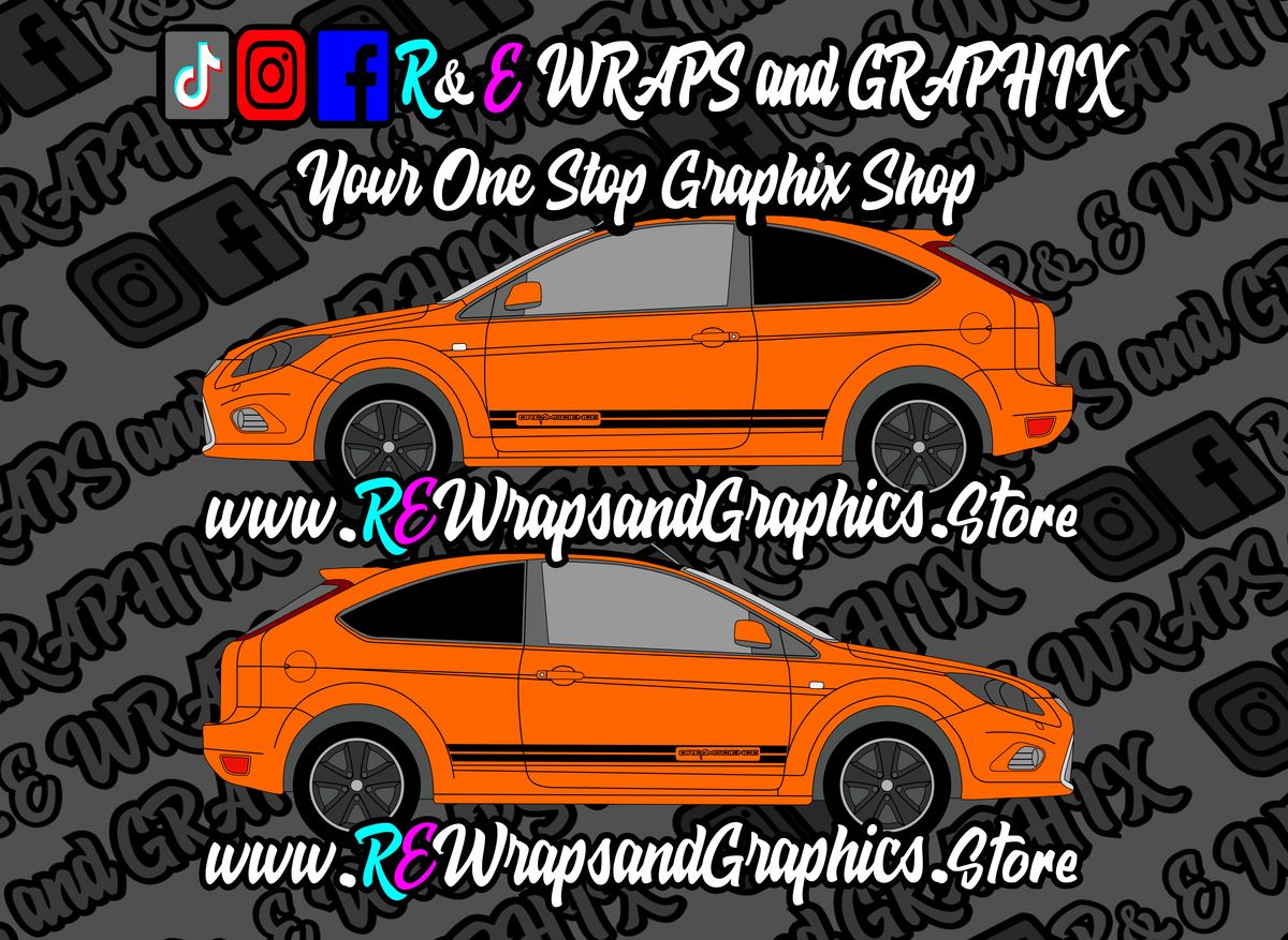 dreamsciencesidestripes2orange - R&E Wraps and Graphics LTD - Ford Focus ST/RS mk2 Dreamscience Side Stripes - Dream Science, dream science side stripes, dreamscience, dreamscience graphics, dreamscience side stripes, focus side stripes, ford 225 side stripes, ford focus rs side stripes, ford focus side stripes, ford focus st side stripes, ford side stripe, ford side stripes, ford st side stripes, side stripes, ST ford side stripes, ST side stripes