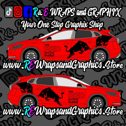 Volvo V40 The Red Edition RedBull Racing Graphic Kit (Universal to most Vehicles)