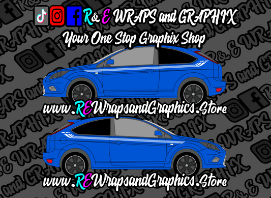 golfcub3stripesidestripesblue - R&E Wraps and Graphics LTD - Ford Focus ST mk2 Side Stripes - focus side stripes, ford, ford fiesta, ford focus, ford focus side stripes, ford focus st, ford side stripe, ford side stripes, ford st side stripes, ford stripes, side stripes, ST ford side stripes, ST side stripes