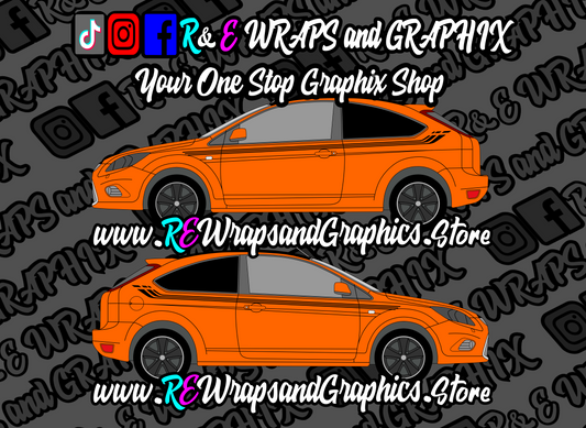 golfcub3stripesidestripesorange - R&E Wraps and Graphics LTD - Ford Focus ST mk2 Side Stripes - focus side stripes, ford, ford fiesta, ford focus, ford focus side stripes, ford focus st, ford side stripe, ford side stripes, ford st side stripes, ford stripes, side stripes, ST ford side stripes, ST side stripes